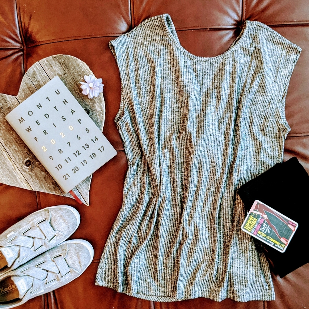 Grey Mind Code Overlay Back Flow Top NWT